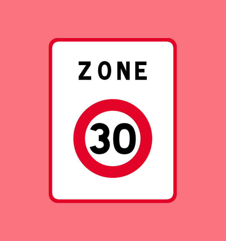 Entrée d'une zone à vitesse limitée à 30 km/h - B30
