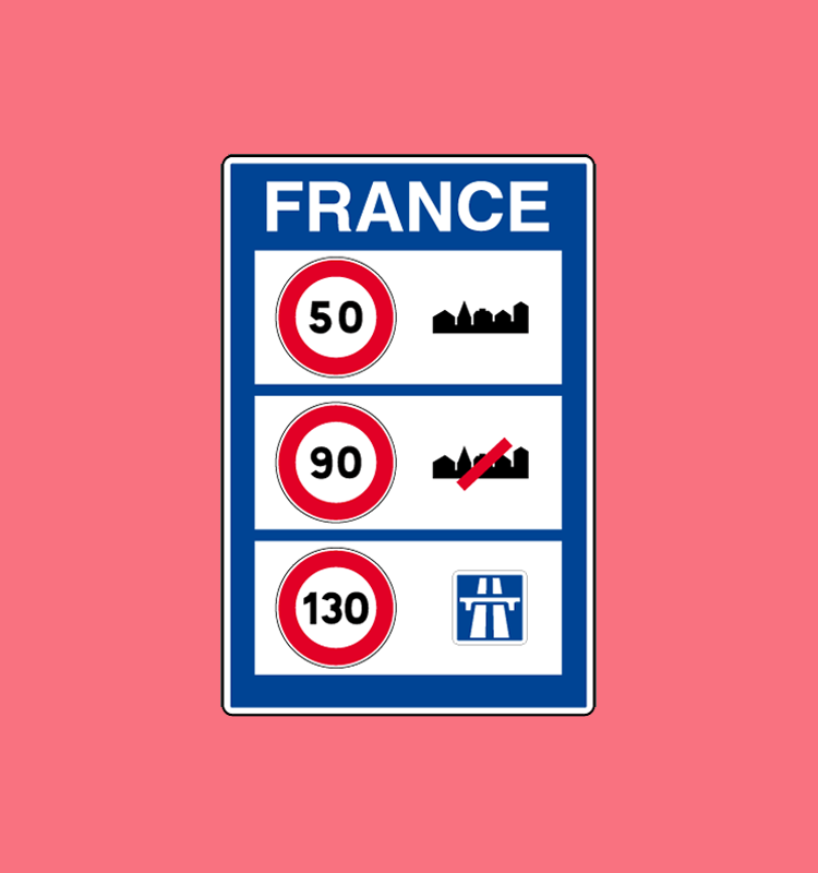Indication aux frontières des limites de vitesse sur le territoire français - C25a